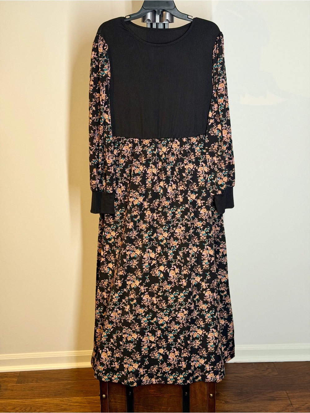 Black Floral Long Sleeve Women's Dress